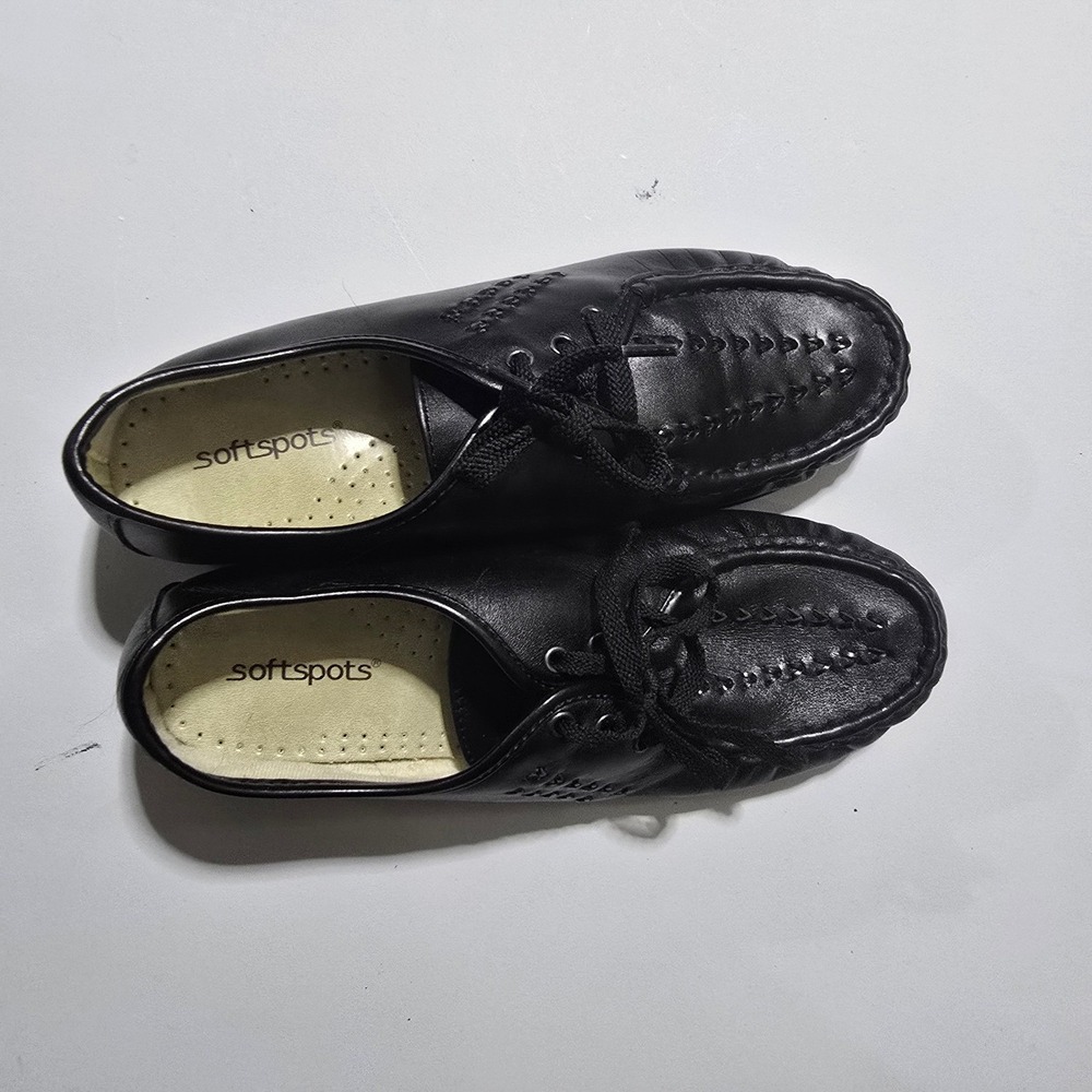 Softspots Leather Oxfords Womens 12W Black Lace Up Moc Toe Comfort Shoes 114801